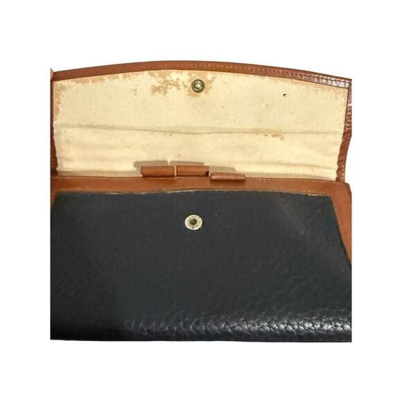 Vintage Dooney & Bourke All Weather Leather Wallet Navy Tan Trim Kiss Lock READ - Picture 3 of 11